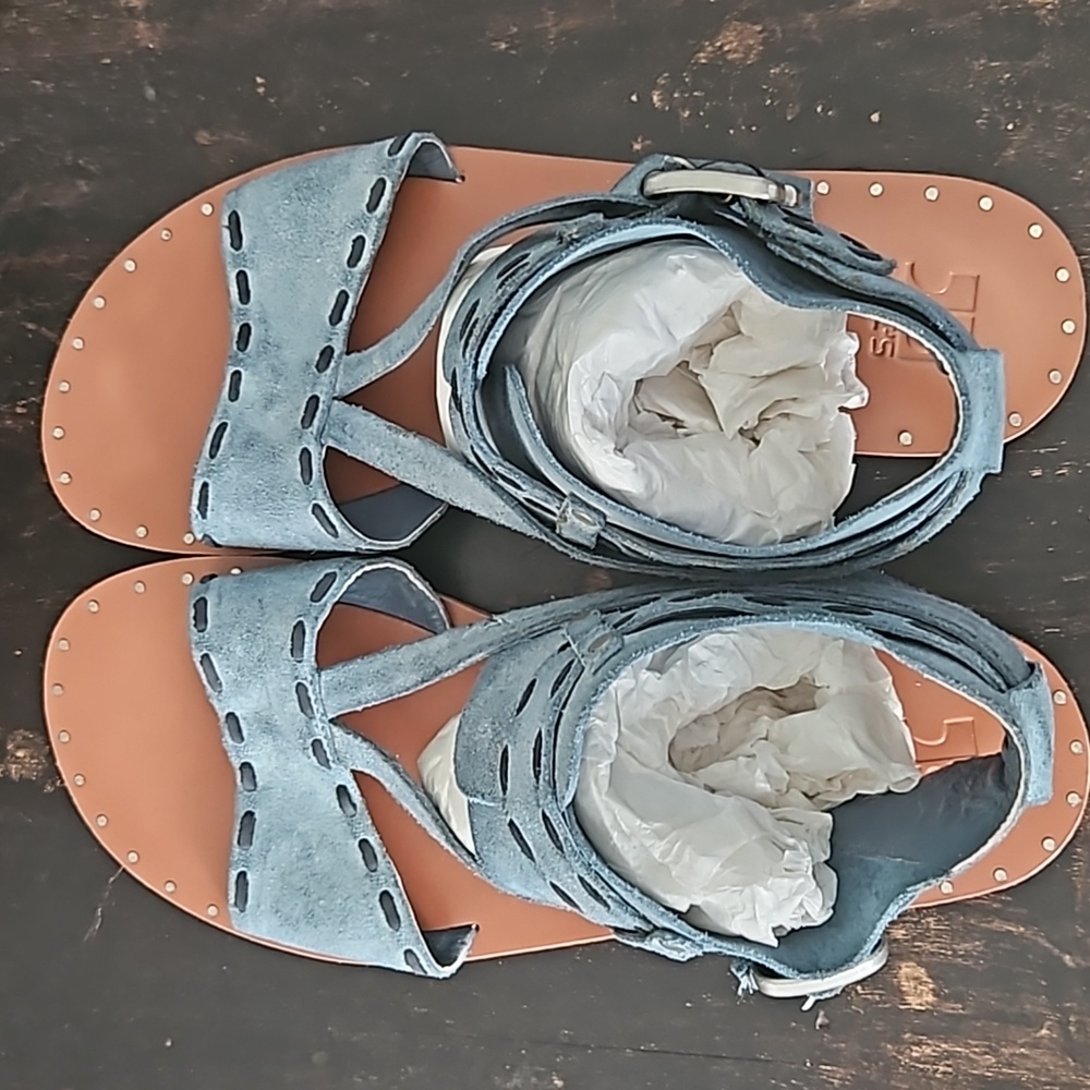 Blue suede gladiator sandals